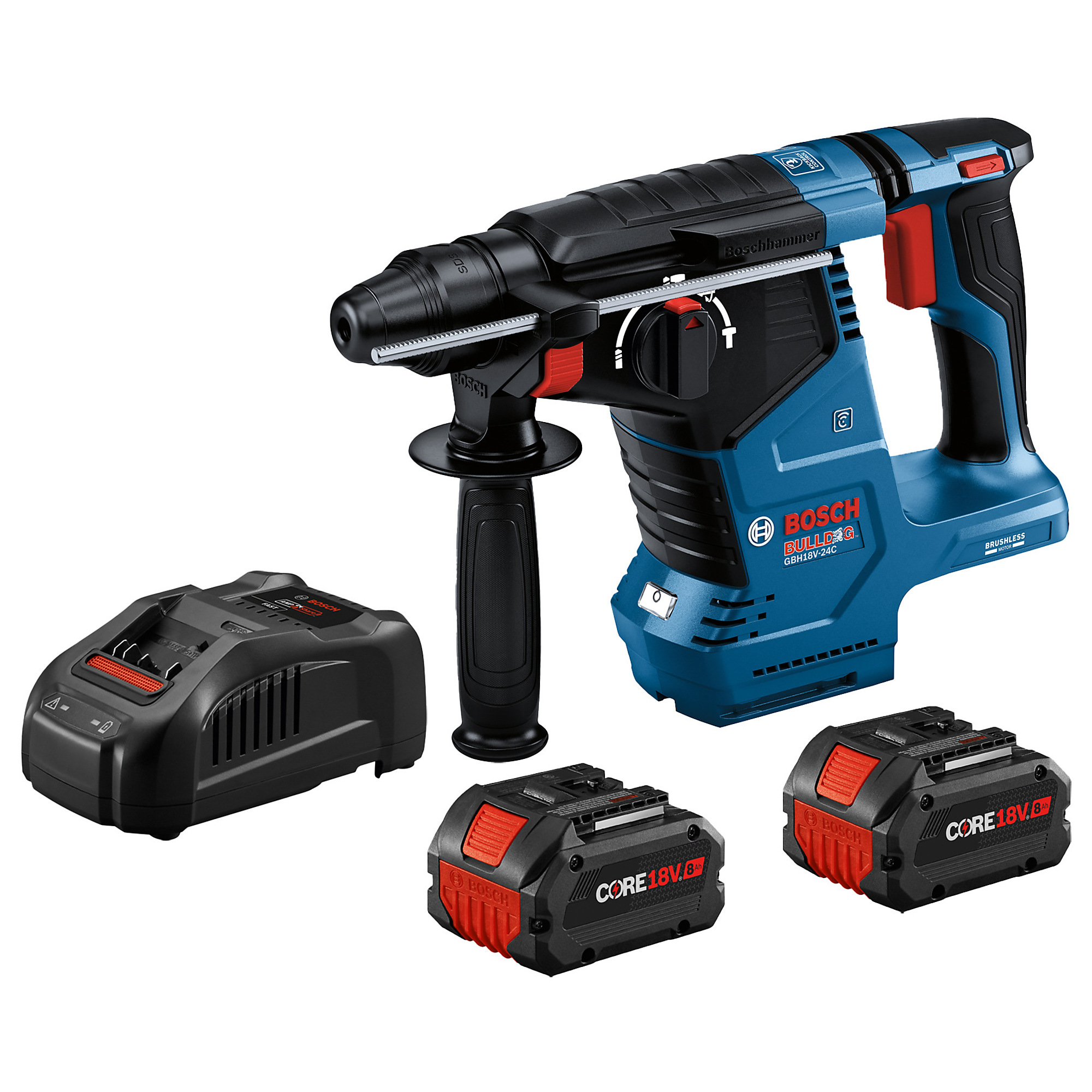 Bosch 18V SDS-Plus Rotary Hammer Kit — 1in. Chuck, 1.8 Ft.-Lbs. Impact Energy, 8.5 Lbs., 2 Batteries, Model# GBH18V-24CK24